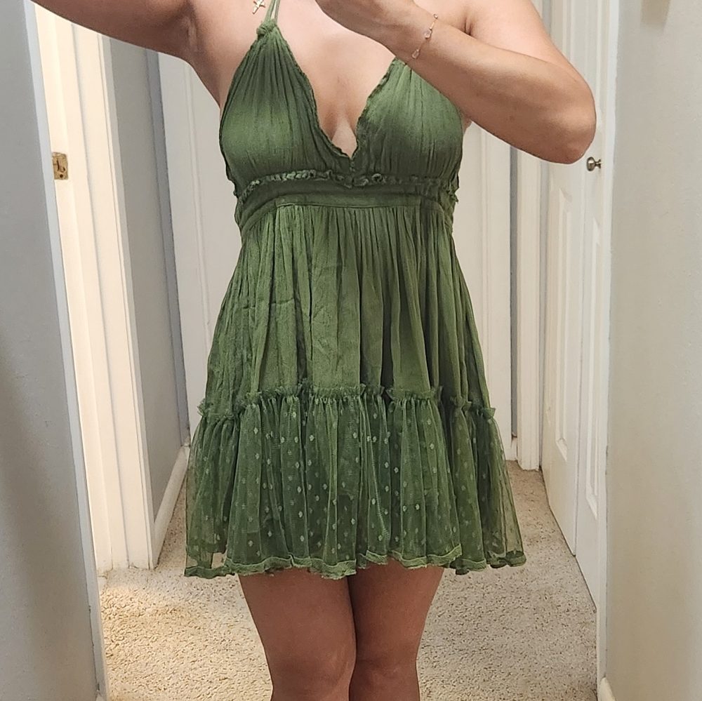 Green Halter Backless Mini Dress - Size S